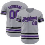 Custom Name and Number Baseball Jersey - Personalized Gray Purple Black Line Authentic Team Apparel Personalized Gray Purple-Black