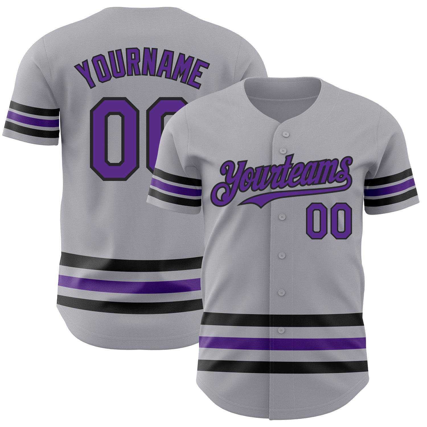 Custom Name and Number Baseball Jersey - Personalized Gray Purple Black Line Authentic Team Apparel Personalized Gray Purple-Black