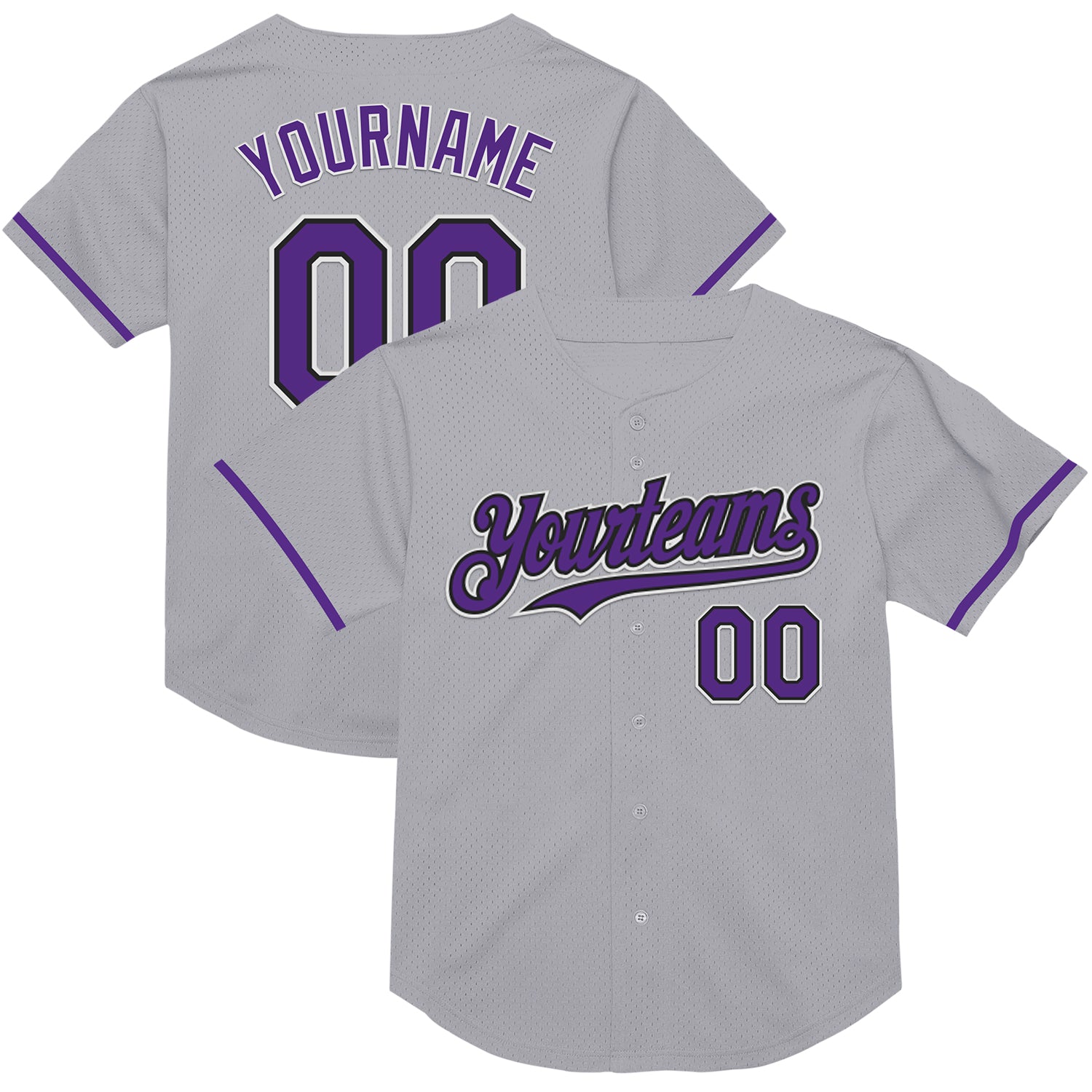 Custom Gray Purple-Black Mesh Authentic Baseball Jersey with Personalized Name and Number - Team Spirit Wear Personalized