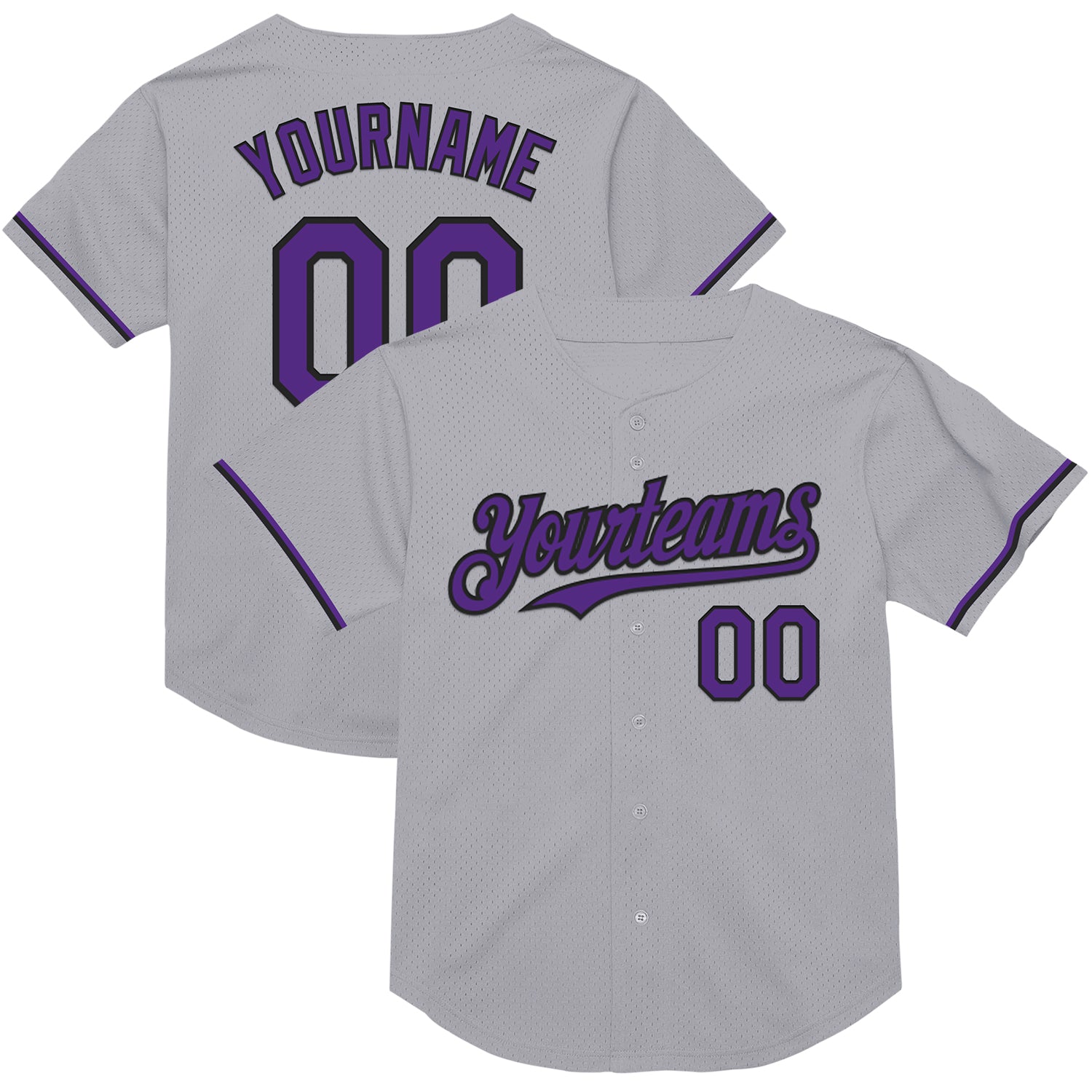 Personalized Authentic Baseball Jersey - Gray Purple Black Mesh Retro Design Personalized Gray Purple-Black Mesh Authentic
