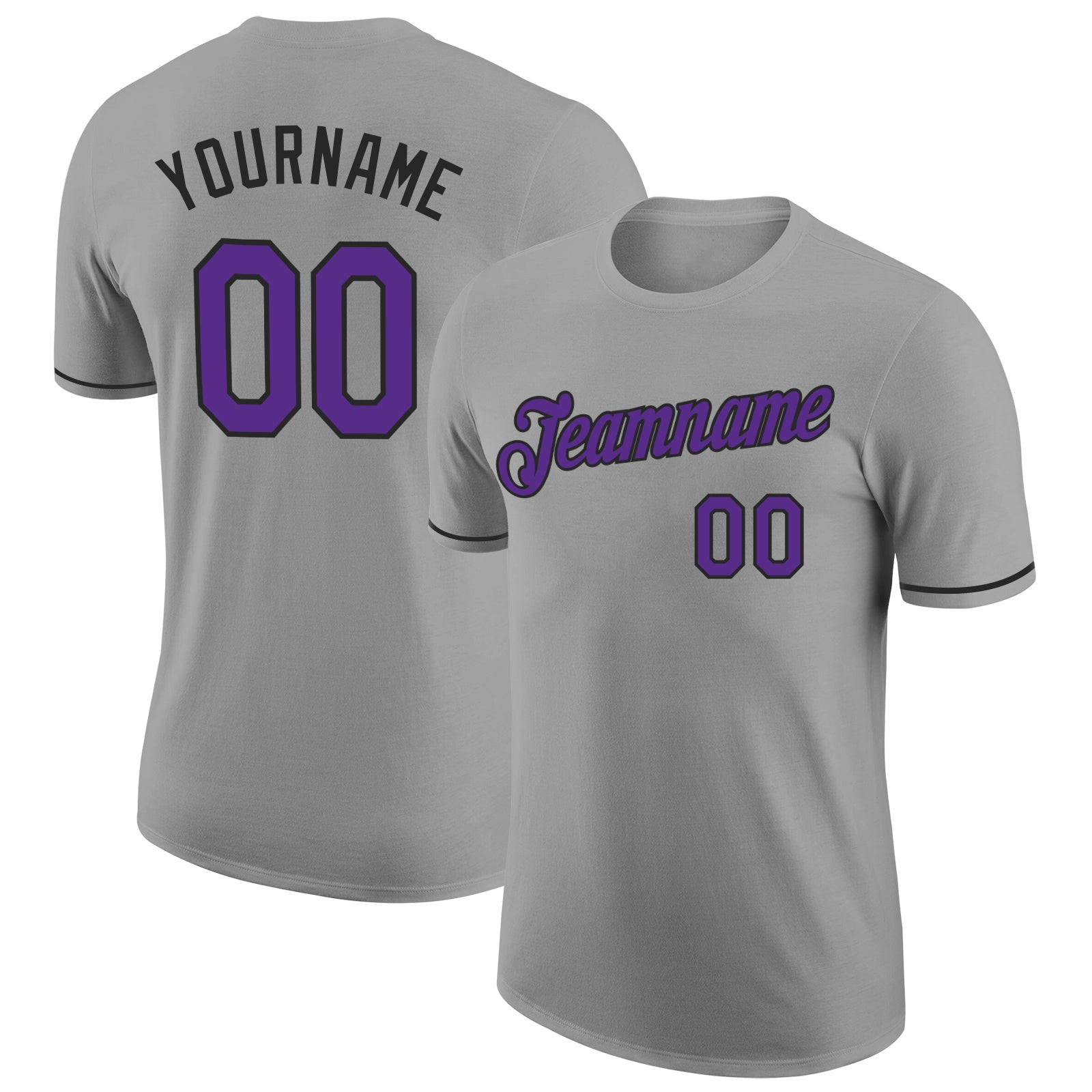 Personalized Performance T-Shirt in Gray Purple-Black for Custom Style and Comfort Personalized Gray Purple-Black Performance