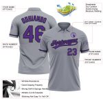 Custom Team Name and Number Performance Vapor Golf Polo Shirt Gray Purple Black Personalized Gray Purple-Black Performance