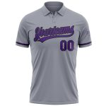 Custom Team Name and Number Performance Vapor Golf Polo Shirt Gray Purple Black Personalized Gray Purple-Black Performance