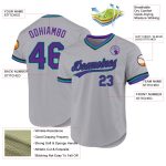 Custom Name and Number Personalized Baseball Jersey - Gray Purple Black Teal Authentic Throwback Style Personalized Gray