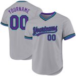 Custom Name and Number Personalized Baseball Jersey - Gray Purple Black Teal Authentic Throwback Style Personalized Gray