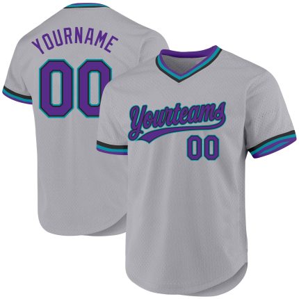 Custom Name and Number Personalized Baseball Jersey - Gray Purple Black Teal Authentic Throwback Style Personalized Gray