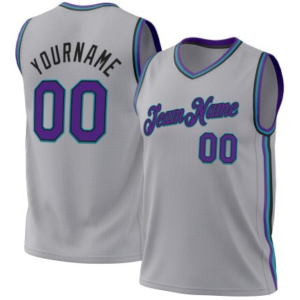 Custom Name Number Throwback Basketball Jersey - Personalized Gray Purple Black Teal Authentic Team Jersey Personalized Gray