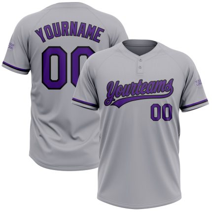 Personalized Unisex Softball Jersey - Gray Purple Black Two-Button Design Personalized Gray Purple-Black Two-Button Unisex