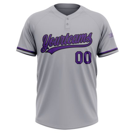 Personalized Unisex Softball Jersey - Gray Purple Black Two-Button Design Personalized Gray Purple-Black Two-Button Unisex