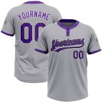 Custom Name Number Softball Jersey Unisex in Gray Purple Black - Personalized Two-Button Design Personalized Gray Purple-Black