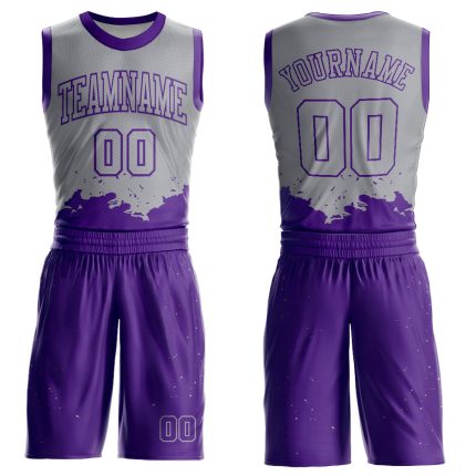 Custom Basketball Jersey with Personalized Name and Number in Gray Purple Color Splash, Round Neck Sublimation Design Personalized
