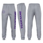 Custom Personalized Team Name and Number Gray Purple Fleece Jogger Sweatpants Personalized Gray Purple Fleece Jogger Sweatpants