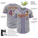 Personalized Purple Gold Baseball Jersey - Authentic Gray Style Jersey Personalized Gray Purple-Gold Authentic Baseball Jersey