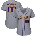 Custom Name Number Baseball Jersey - Purple-Gold Authentic Personalized Gray Team Design Personalized Gray Purple-Gold Authentic