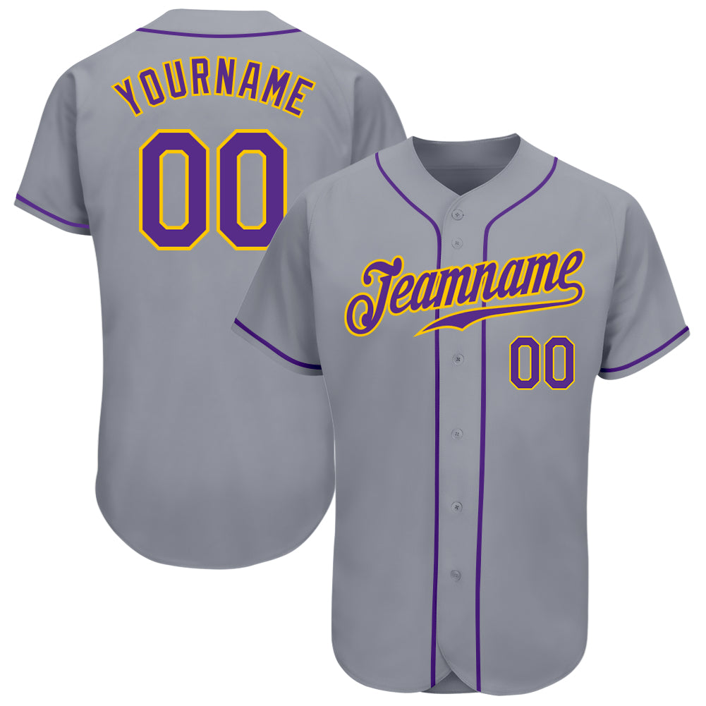 Custom Name Number Baseball Jersey - Purple-Gold Authentic Personalized Gray Team Design Personalized Gray Purple-Gold Authentic