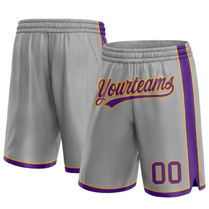 Custom Basketball Shorts with Name and Number in Gray Purple Gold - Personalized Team Gear Personalized Gray Purple-Gold