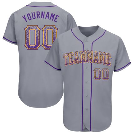 Custom Name and Number Baseball Jersey - Authentic Drift Gray Purple-Gold Fashion Team Jersey Personalized Gray Purple-Gold