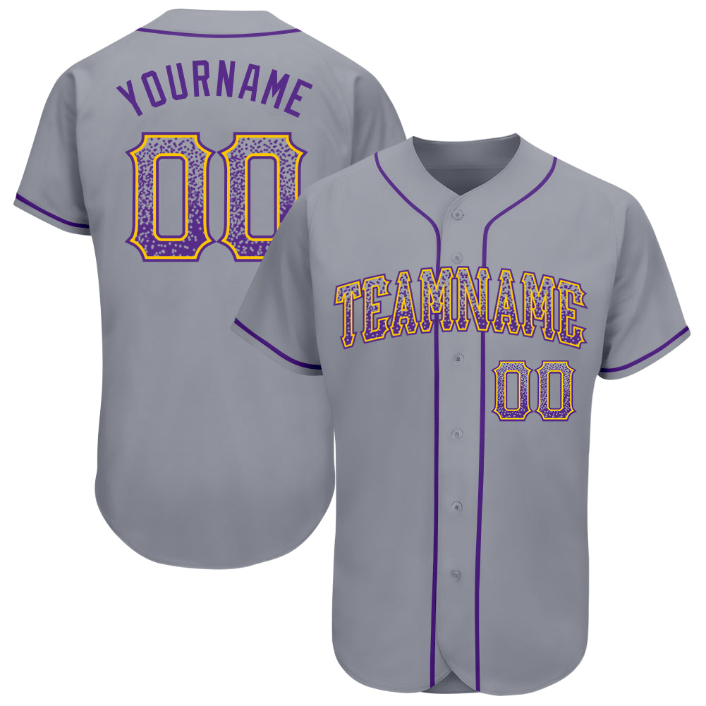 Custom Name and Number Baseball Jersey - Authentic Drift Gray Purple-Gold Fashion Team Jersey Personalized Gray Purple-Gold
