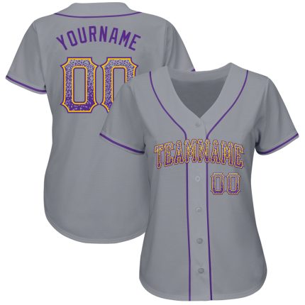 Custom Name and Number Baseball Jersey - Authentic Drift Gray Purple-Gold Fashion Team Jersey Personalized Gray Purple-Gold