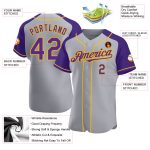 Custom Name and Number Baseball Jersey - Personalized Gray Purple-Gold Authentic Raglan Sleeves Team Apparel Personalized