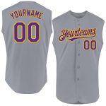 Personalized Sleeveless Baseball Jersey - Gray Purple Gold Authentic Design Personalized Gray Purple-Gold Authentic Sleeveless