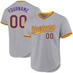 Custom Name and Number Personalized Gray Purple-Gold Baseball Jersey - Authentic Throwback Design Personalized Gray Purple-Gold