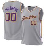 Personalized Authentic Basketball Jersey in Gray Purple-Gold Throwback Style Personalized Gray Purple-Gold Authentic Throwback