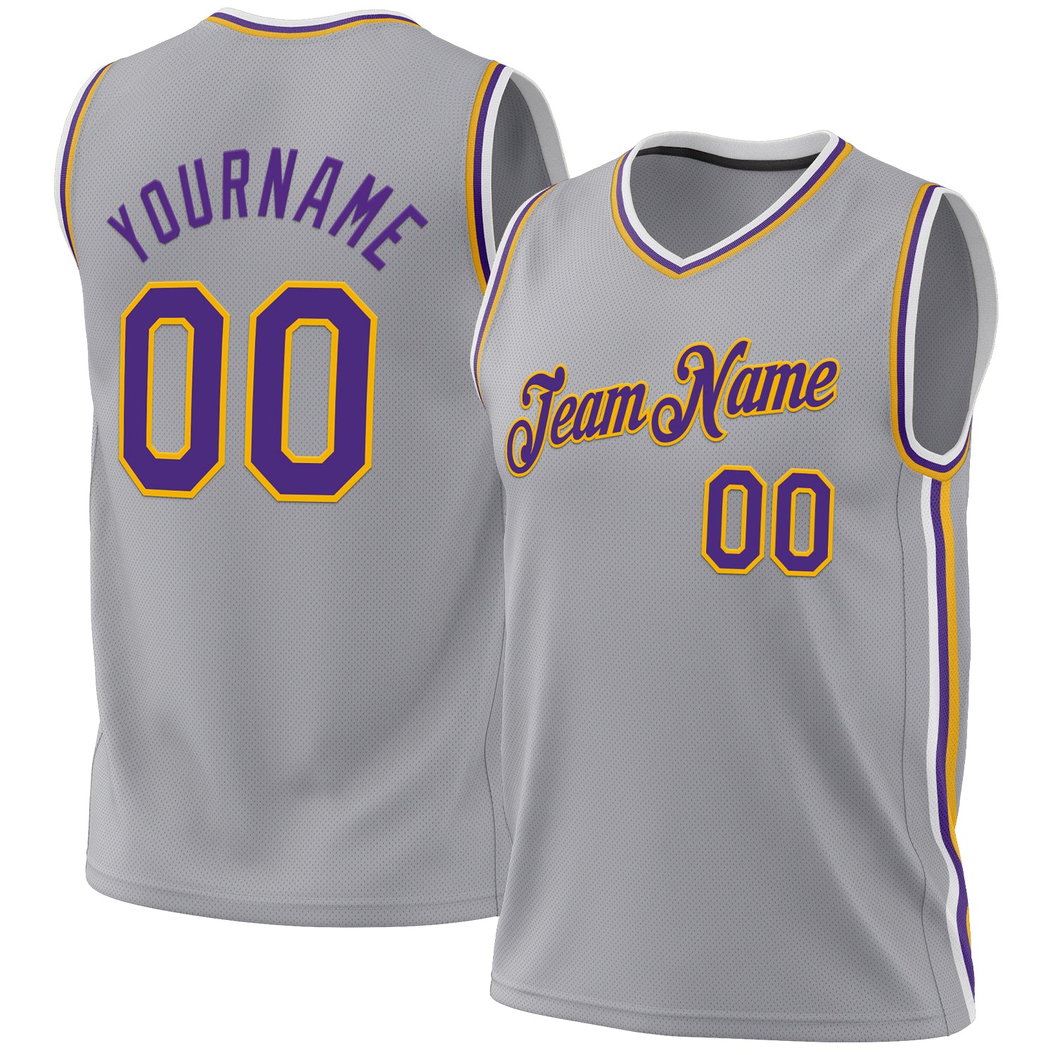 Personalized Authentic Basketball Jersey in Gray Purple-Gold Throwback Style Personalized Gray Purple-Gold Authentic Throwback
