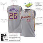 Personalized Authentic Basketball Jersey in Gray Purple-Gold Throwback Style Personalized Gray Purple-Gold Authentic Throwback