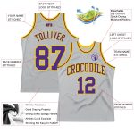 Personalized Throwback Basketball Jersey - Custom Gray Purple Gold Team Name & Number Personalized Gray Purple-Gold Authentic