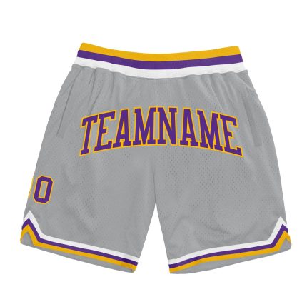 Custom Name Number Basketball Shorts Gray Purple Gold Authentic Throwback Personalized Gray Purple-Gold Authentic Throwback