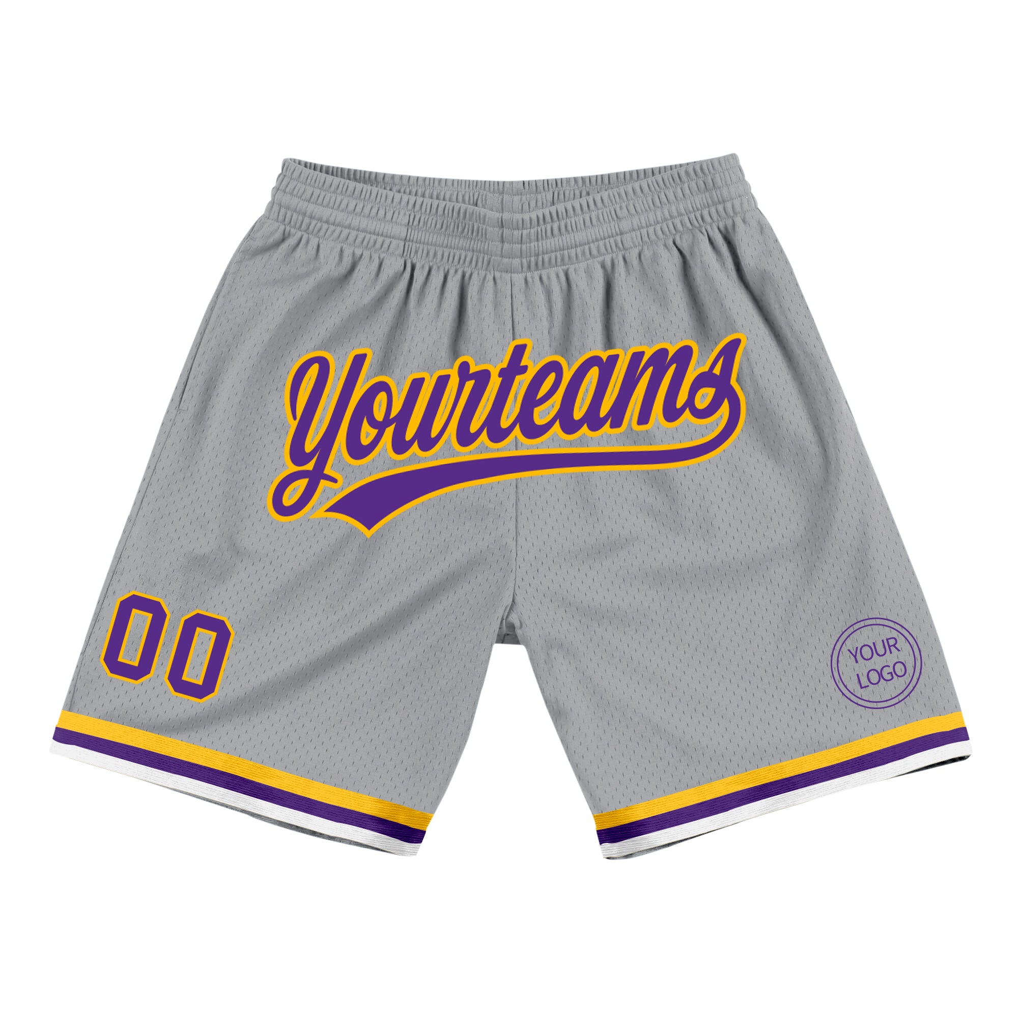 Personalized Gray Purple Gold Basketball Shorts - Authentic Throwback Style Personalized Gray Purple-Gold Authentic Throwback