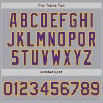 Personalized Varsity Jacket in Gray Purple Gold - Full-Snap Letterman Bomber Personalized Gray Purple-Gold Bomber Full-Snap