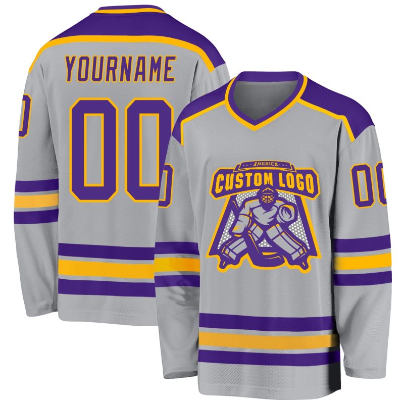 Custom Gray Purple and Gold Hockey Jersey - Personalized Sports Apparel Personalized Gray Purple-Gold Hockey Jersey