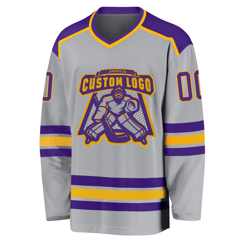 Custom Gray Purple and Gold Hockey Jersey - Personalized Sports Apparel Personalized Gray Purple-Gold Hockey Jersey