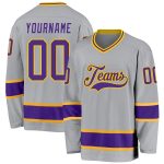 Custom Name Number Hockey Jersey - Personalized Gray Purple Gold Team Jersey Personalized Gray Purple-Gold Hockey Jersey