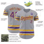 Custom Name and Number Baseball Jersey Gray Purple Gold Line - Personalized Authentic Team Jersey Personalized Gray Purple-Gold