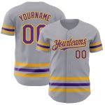 Custom Name and Number Baseball Jersey Gray Purple Gold Line - Personalized Authentic Team Jersey Personalized Gray Purple-Gold