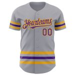 Custom Name and Number Baseball Jersey Gray Purple Gold Line - Personalized Authentic Team Jersey Personalized Gray Purple-Gold