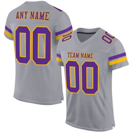 Custom Name and Number Personalized Gray Purple Gold Football Jersey - Authentic Team Gear Personalized Gray Purple-Gold