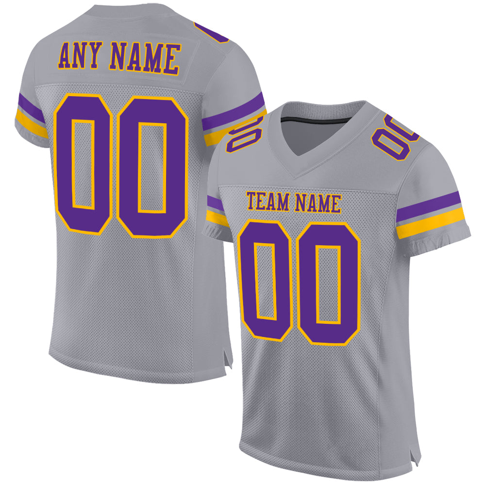 Custom Name and Number Personalized Gray Purple Gold Football Jersey - Authentic Team Gear Personalized Gray Purple-Gold