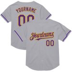 Custom Gray Purple-Gold Baseball Jersey with Name & Number - Personalized Authentic Throwback Team Style Personalized Gray