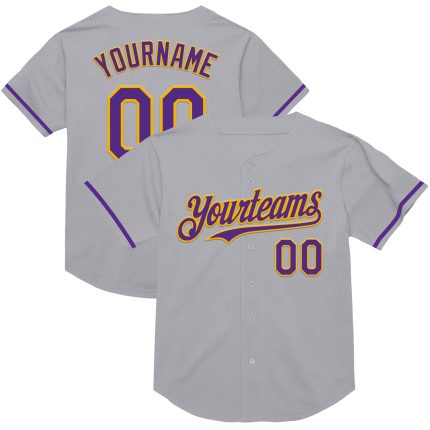 Custom Gray Purple-Gold Baseball Jersey with Name & Number - Personalized Authentic Throwback Team Style Personalized Gray