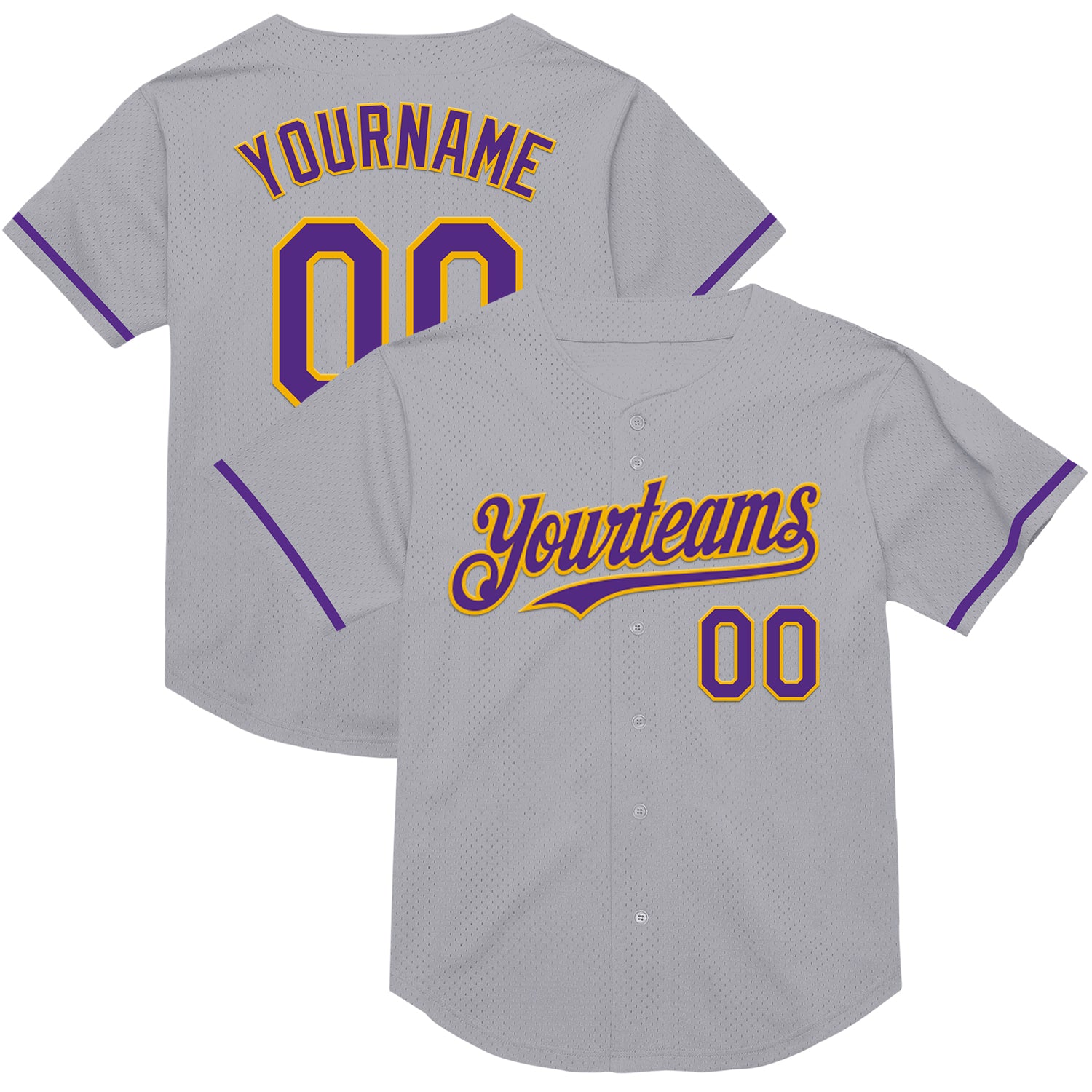 Custom Gray Purple-Gold Baseball Jersey with Name & Number - Personalized Authentic Throwback Team Style Personalized Gray