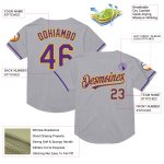 Custom Gray Purple-Gold Baseball Jersey with Name & Number - Personalized Authentic Throwback Team Style Personalized Gray