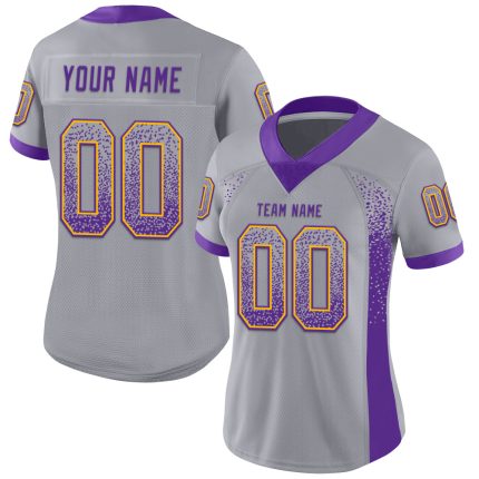 Personalized Football Jersey - Custom Gray Purple and Gold Mesh with Name and Number - Team Apparel Personalized Gray Purple-Gold