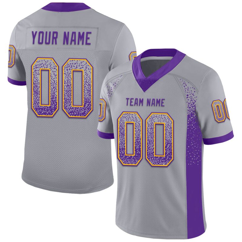 Personalized Football Jersey - Custom Gray Purple and Gold Mesh with Name and Number - Team Apparel Personalized Gray Purple-Gold