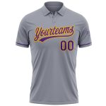 Custom Team Golf Polo Shirt - Personalized Gray Purple Gold Performance Vapor with Name and Number Personalized Gray Purple-Gold