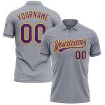 Custom Team Golf Polo Shirt - Personalized Gray Purple Gold Performance Vapor with Name and Number Personalized Gray Purple-Gold