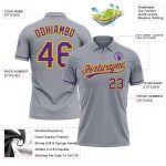 Custom Team Golf Polo Shirt - Personalized Gray Purple Gold Performance Vapor with Name and Number Personalized Gray Purple-Gold